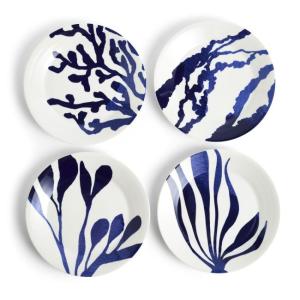 Ontbijtborden set van 4 Mixed Patterns Blue