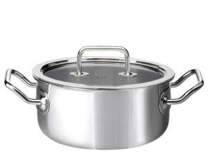 Kookpan 16 cm, laag model met glasdeksel